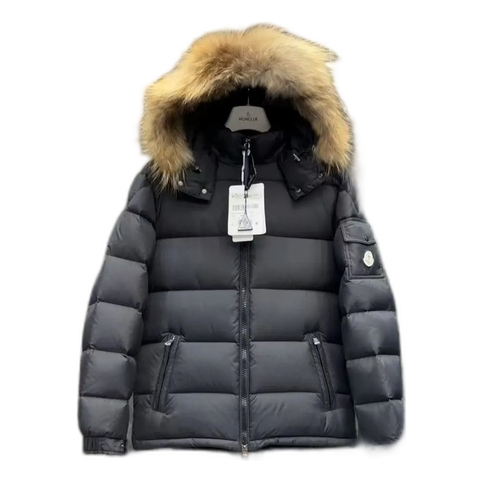 Moncler Fur-Trim Hooded Short Puffer Jacket – Black