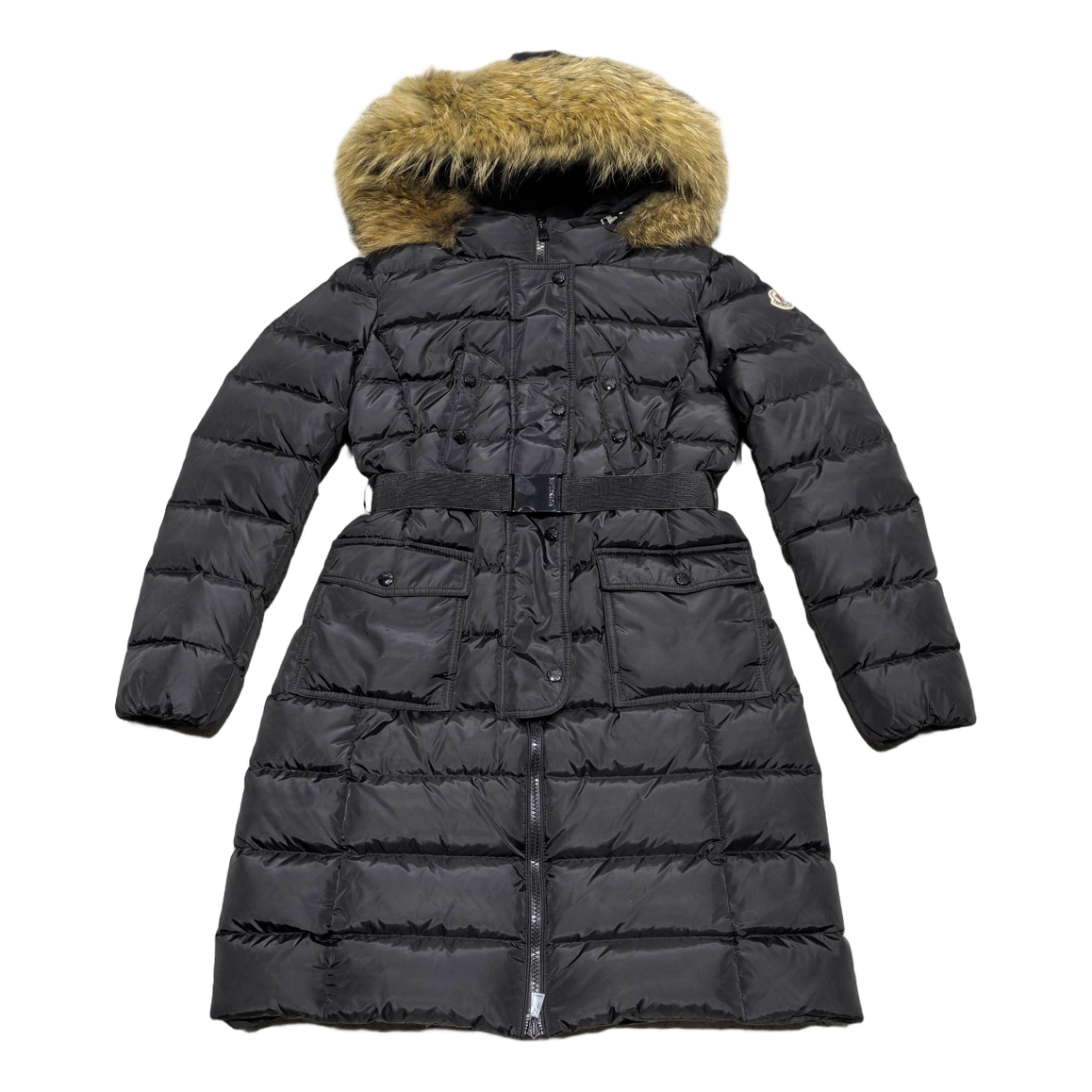 Moncler Four-Pocket Fur-Trim Hooded Long Puffer Coat – Black