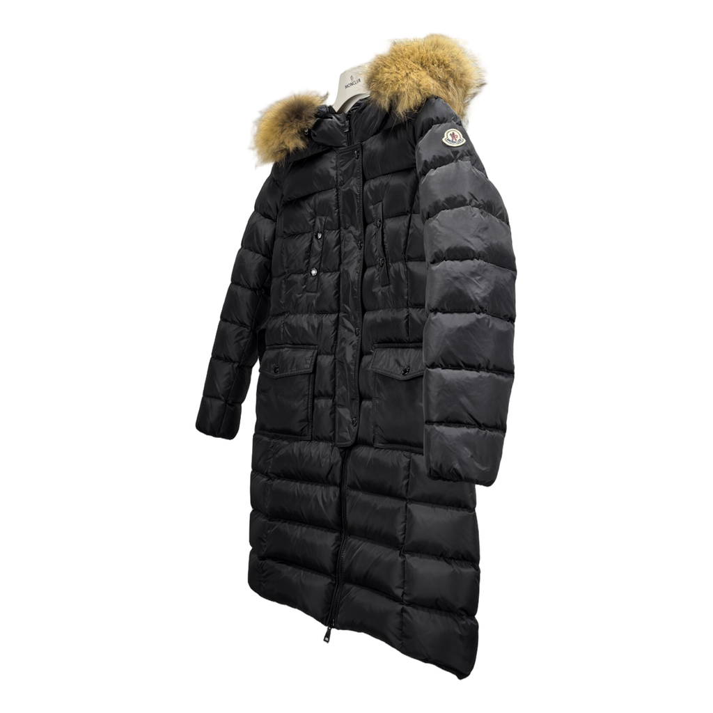 Moncler Four-Pocket Fur-Trim Hooded Long Puffer Coat – Black