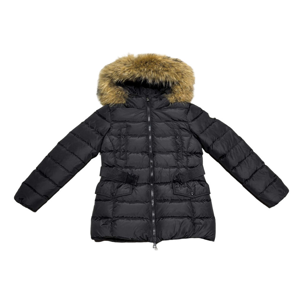 Moncler Four-Pocket Belted Fur-Trim Puffer Jacket – Black