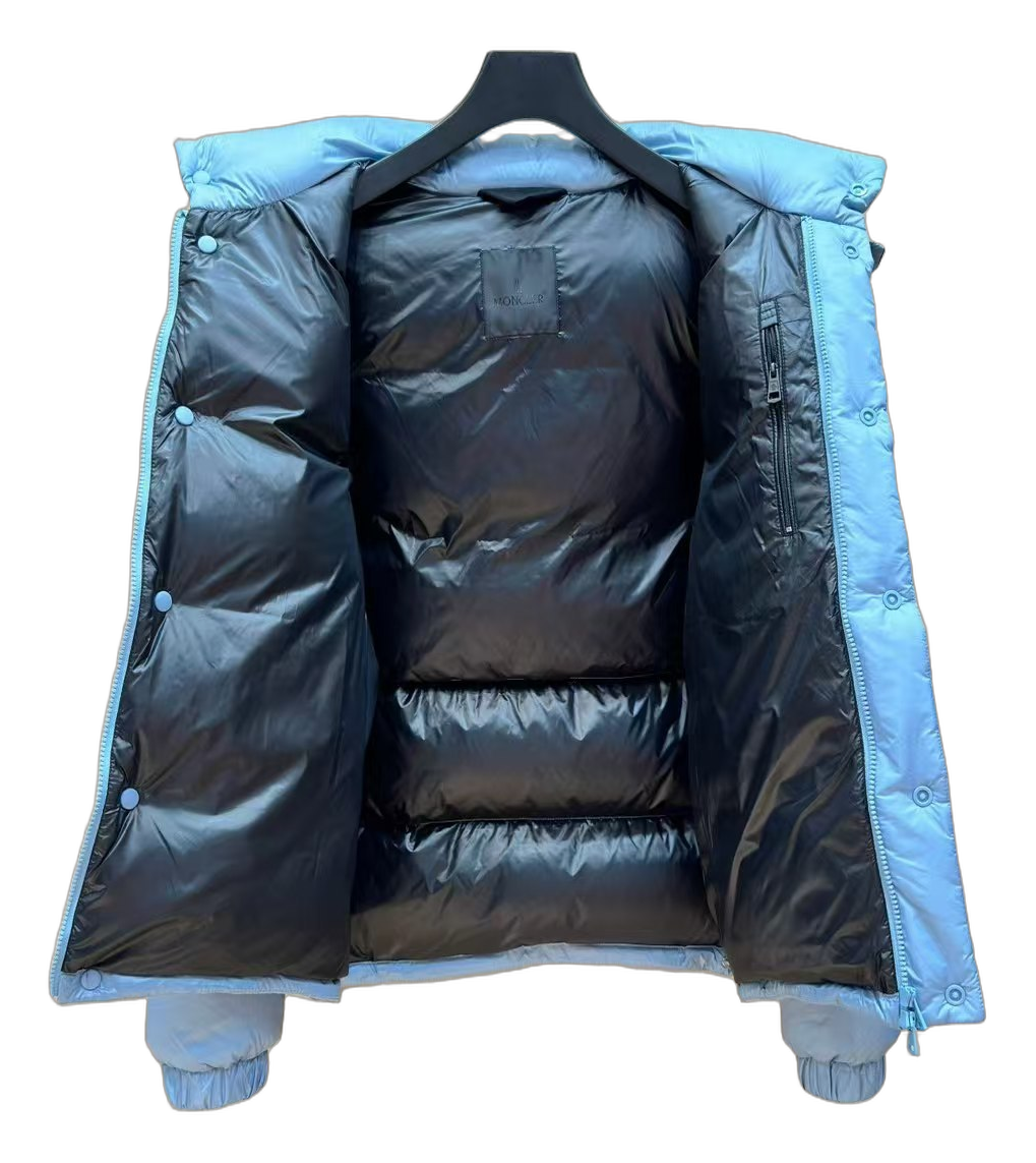Moncler Orange-Badge Hooded Puffer Jacket – Ice Blue