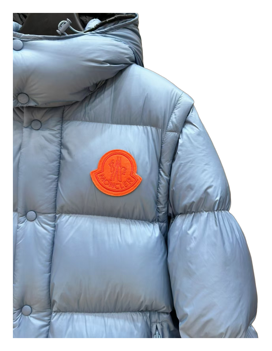 Moncler Orange-Badge Hooded Puffer Jacket – Ice Blue