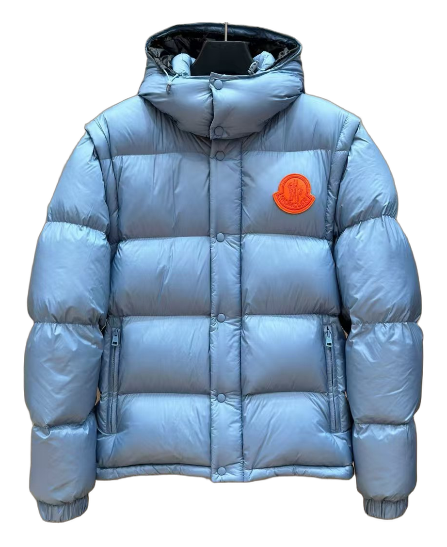 Moncler Orange-Badge Hooded Puffer Jacket – Ice Blue
