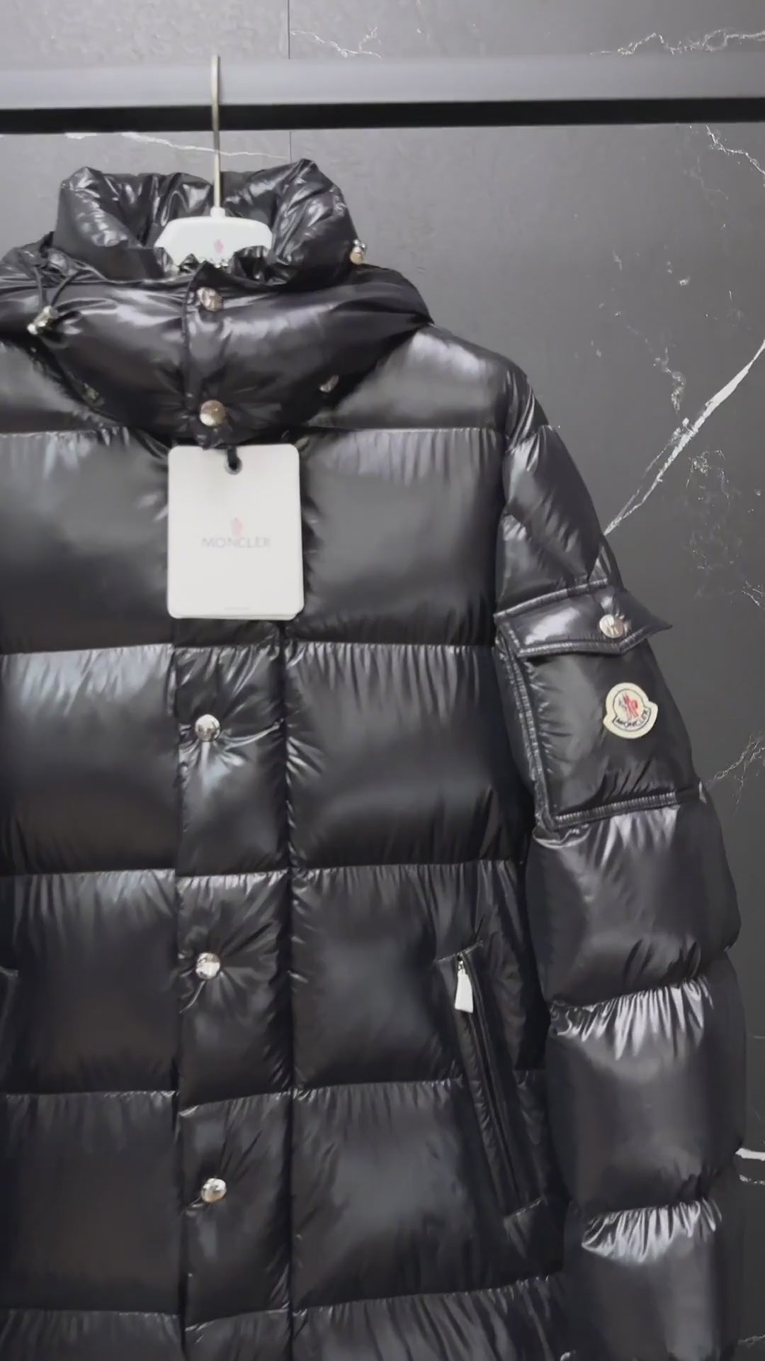 Moncler Hanoverian Glossy Hooded Long Puffer Coat
