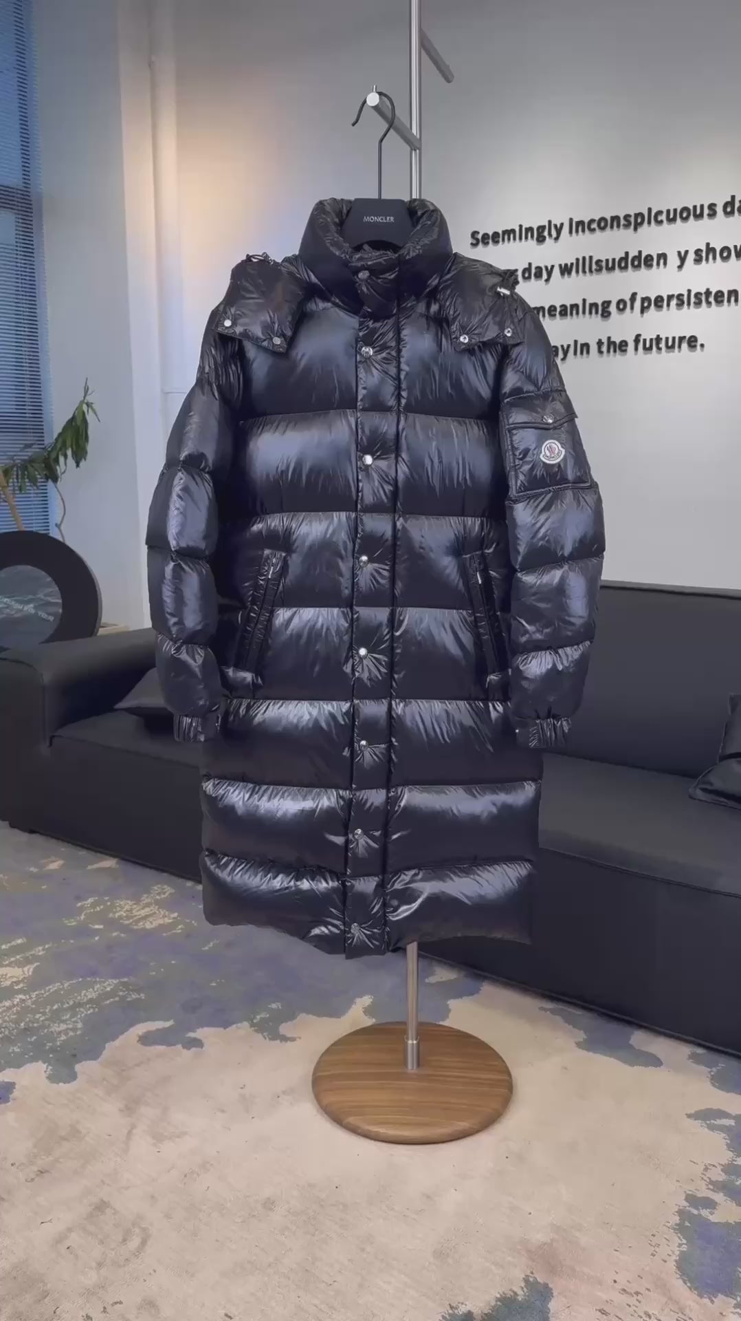 Moncler Hanoverian Glossy Hooded Long Puffer Coat