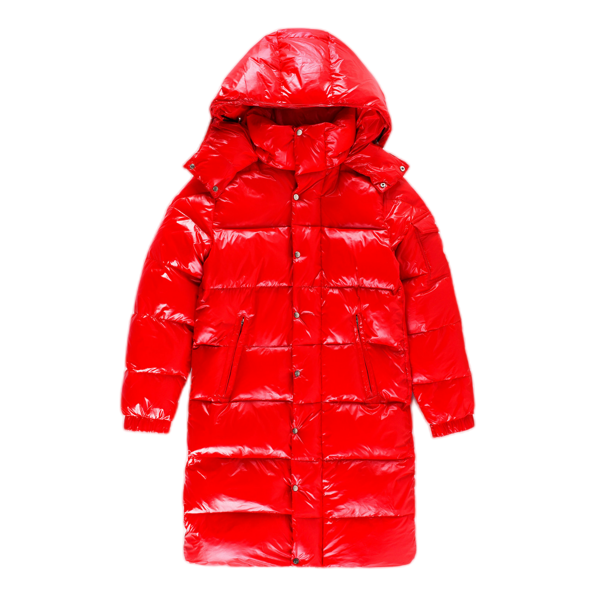 Moncler Hanoverian Glossy Hooded Long Puffer Coat – Red