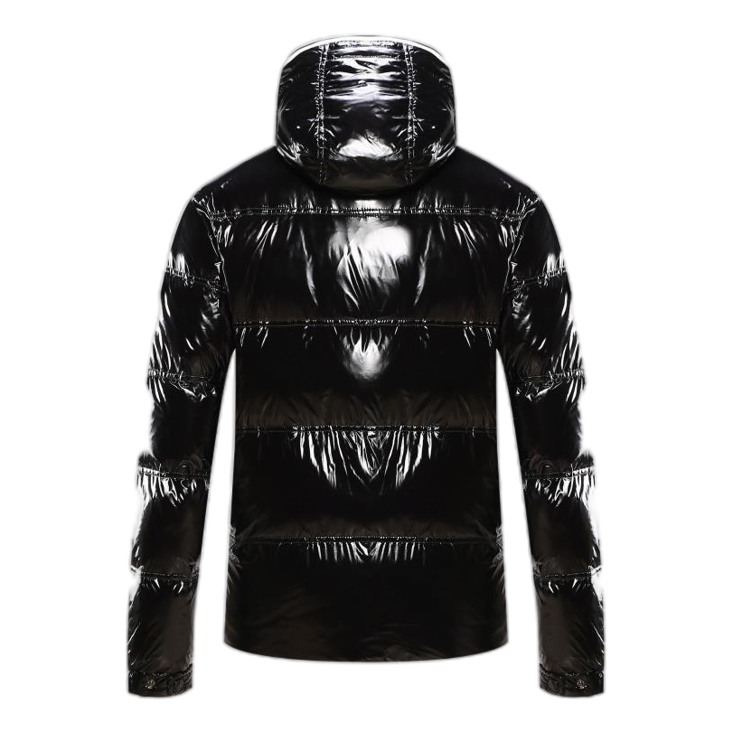 Moncler Contrast-Trim Glossy Hooded Puffer Jacket