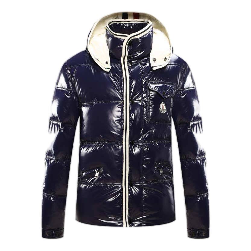 Moncler Contrast-Trim Glossy Hooded Puffer Jacket