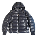 Moncler Glossy Logo-Zip Hooded Puffer Jacket – Navy