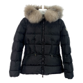 Moncler Cinched-Waist Fur-Trim Hooded Puffer Jacket – Black