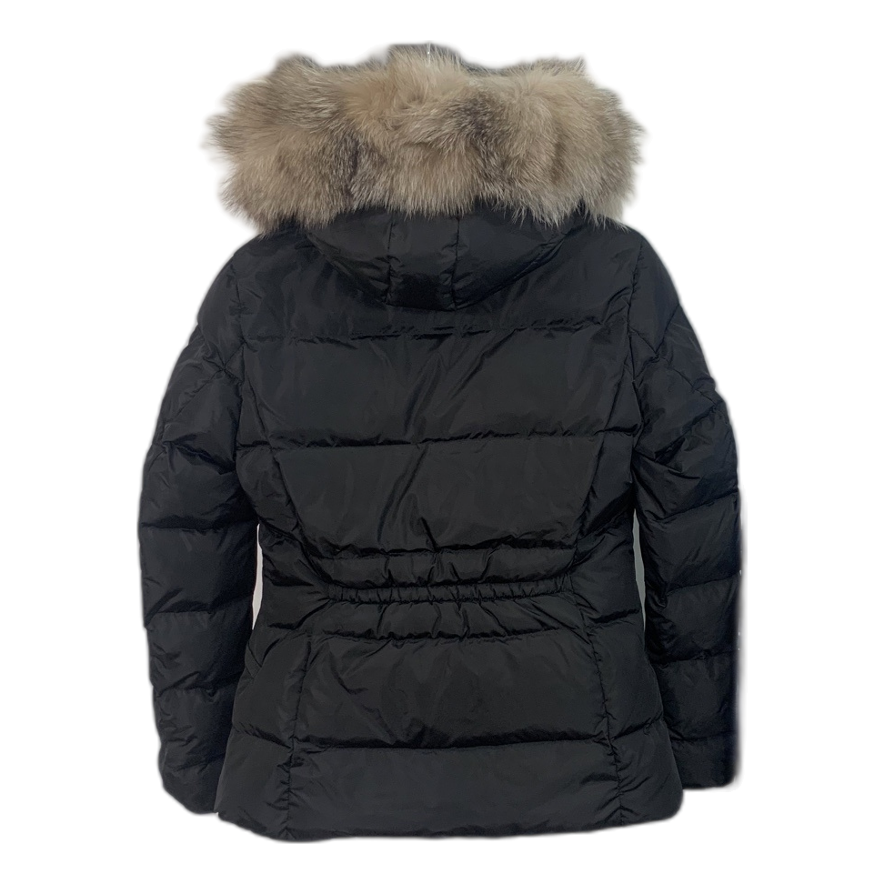 Moncler Cinched-Waist Fur-Trim Hooded Puffer Jacket – Black