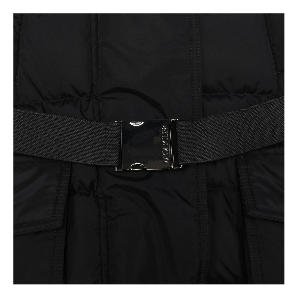 Moncler Khloe Belted Fur-Trim Hooded Long Coat – Black