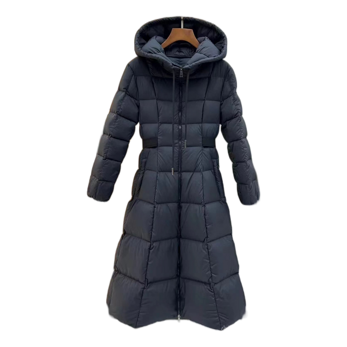 Moncler Drawstring-Hood Fitted Long Puffer Coat – Black