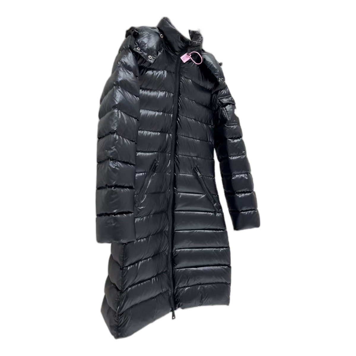 Moncler Narrow-Quilt Fur-Trim Hooded Long Puffer Coat – Black