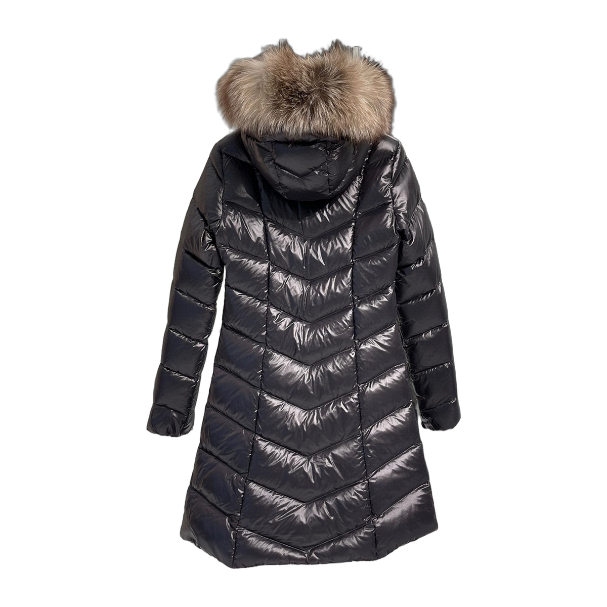 Moncler Fulmarus Chevron-Quilted Fur-Trim Long Coat