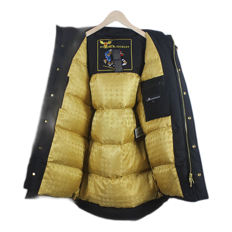 Moose Knuckles Stag Lake Gold-Trim Fur-Hood Parka – Black
