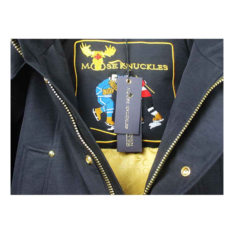 Moose Knuckles Stag Lake Gold-Trim Fur-Hood Parka – Black