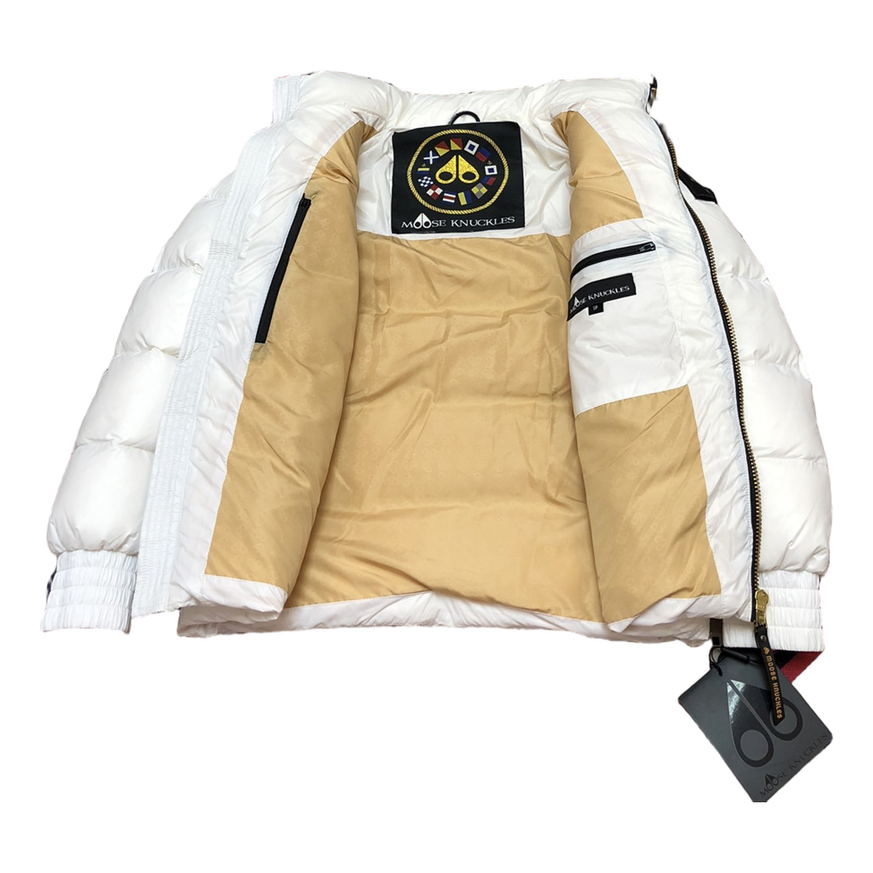 Moose Knuckles Logo-Zip Quilted Puffer Bomber Jacket – Off White