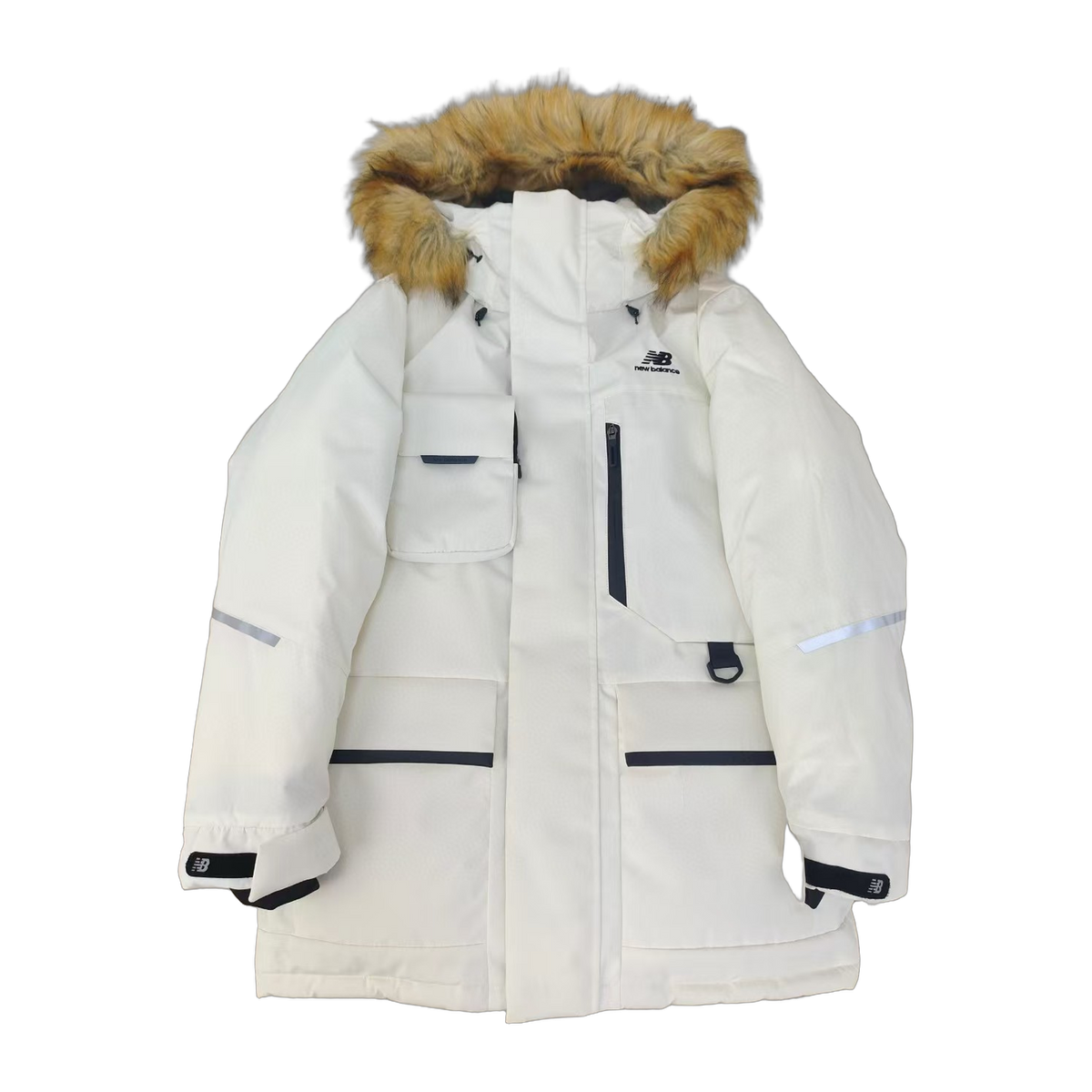 New Balance Fur-Trim Hooded Utility Jacket – White
