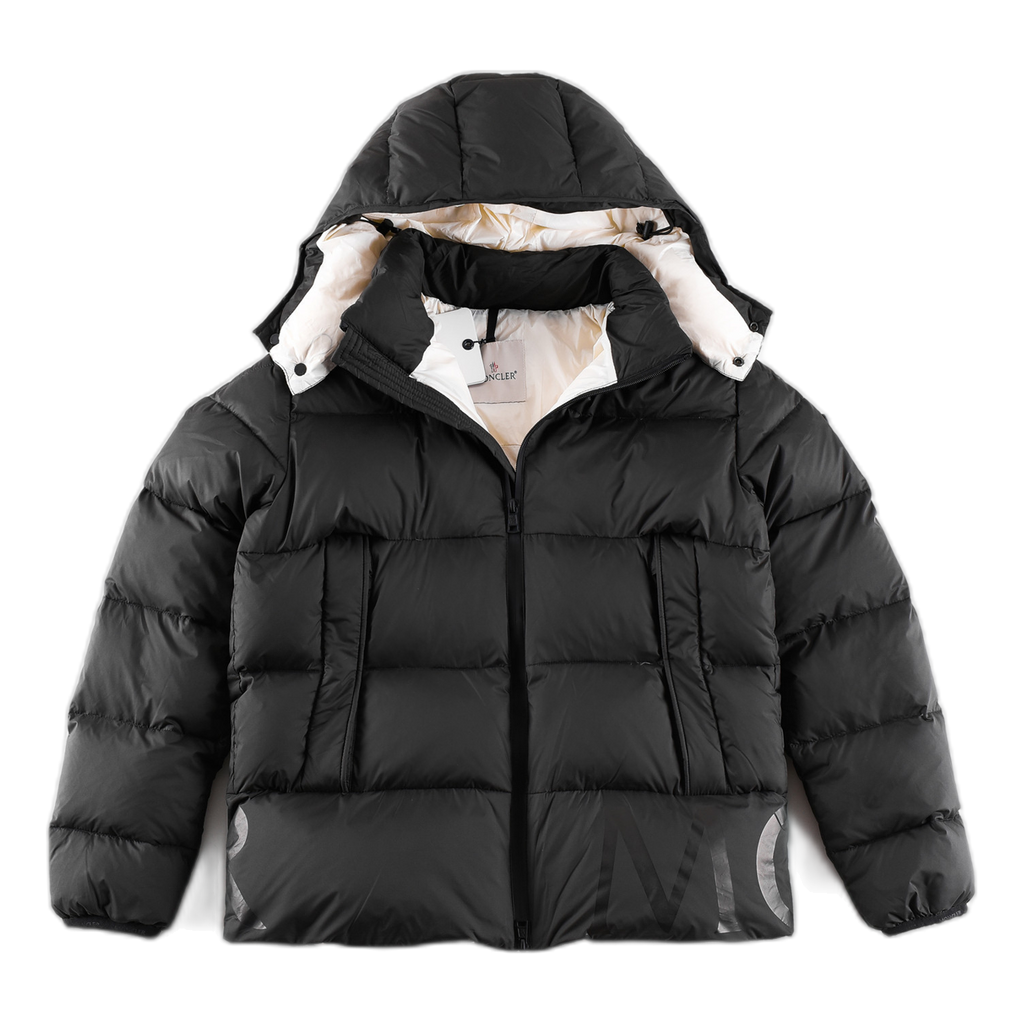 Moncler Contrast-Lined Logo-Hood Puffer Jacket – Black