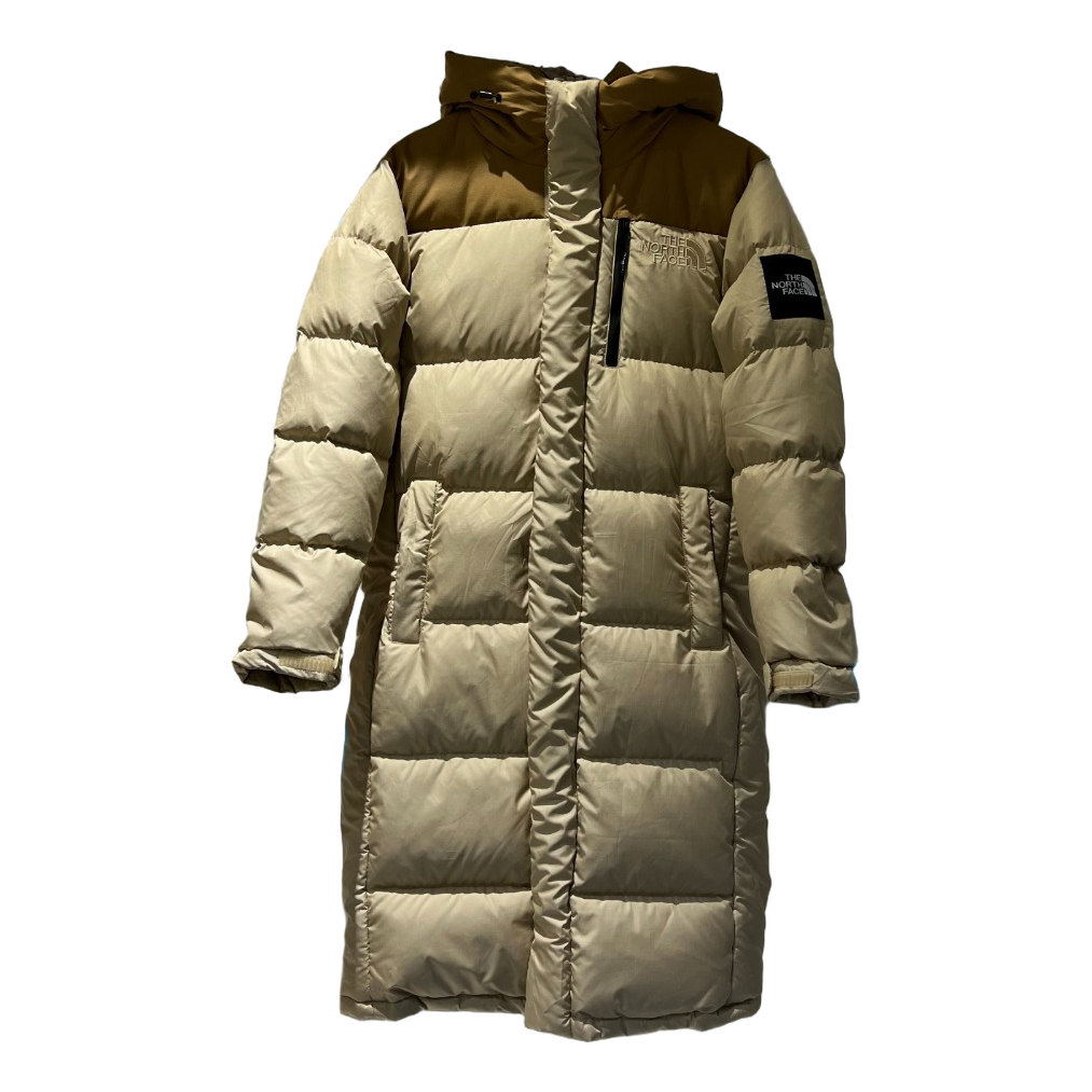 The North Face Colour-Block Hooded Long Puffer Coat – Tan