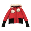 Moose Knuckles Debbie Pom-Pom Hooded Bomber Jacket – Red