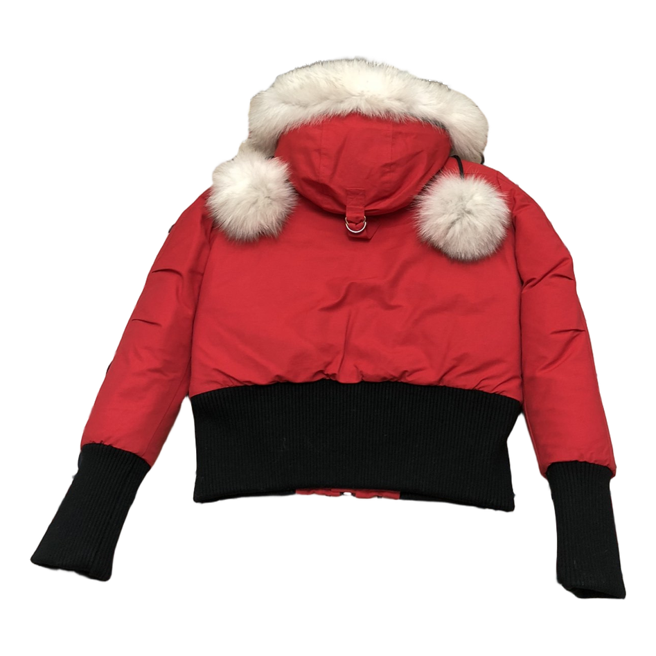 Moose Knuckles Debbie Pom-Pom Hooded Bomber Jacket – Red
