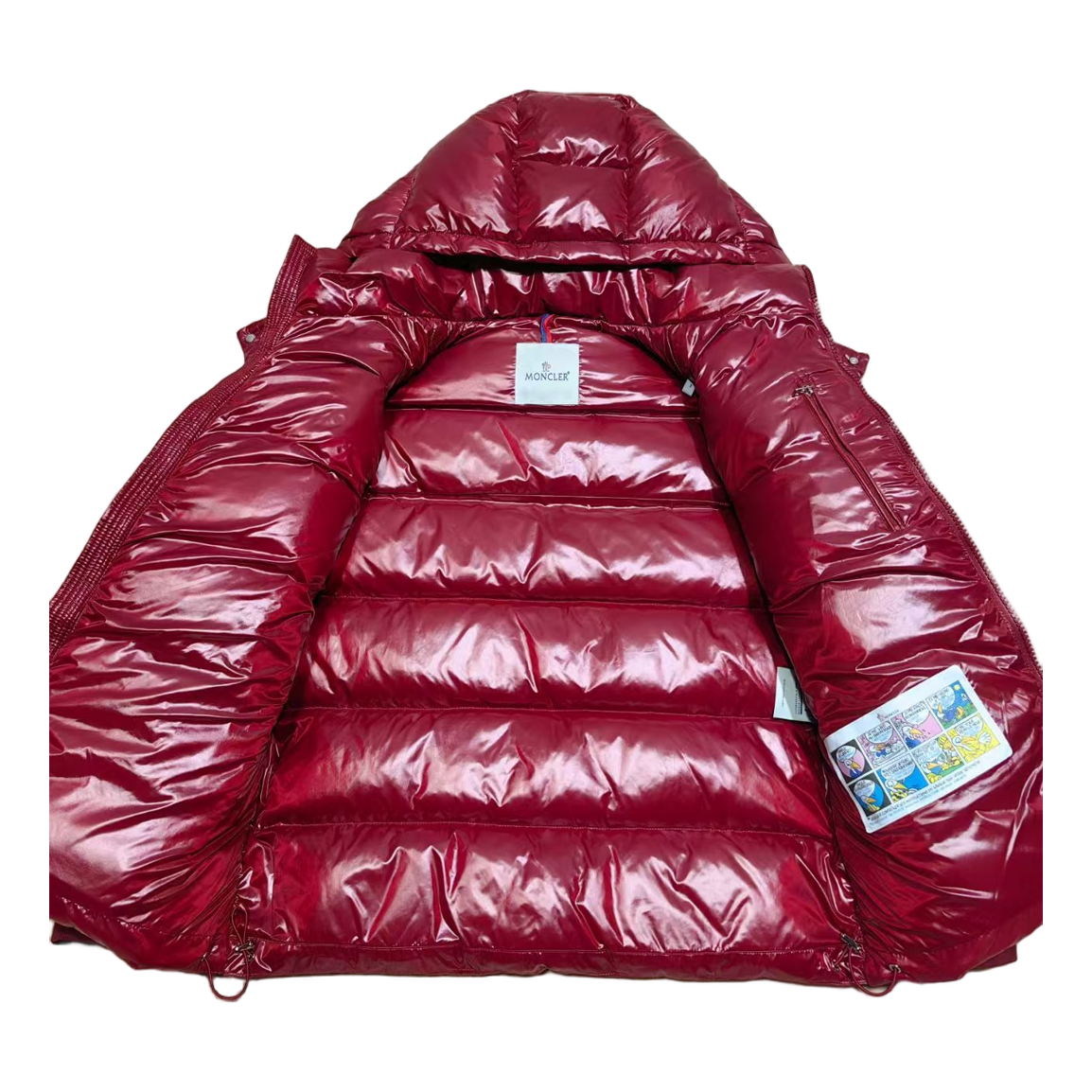 Moncler Logo-Zip Glossy Hooded Puffer Jacket – Red
