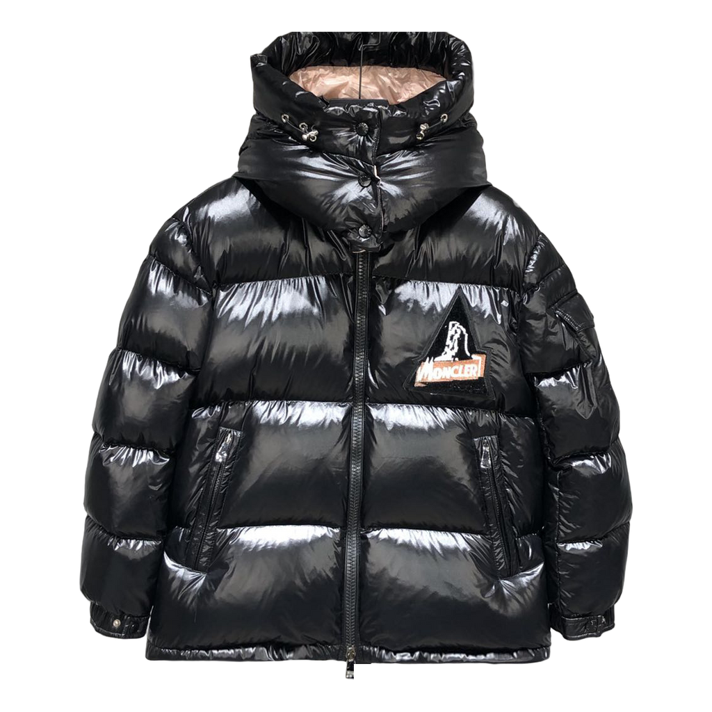 Moncler Mountain-Badge Glossy Short Puffer Jacket – Black