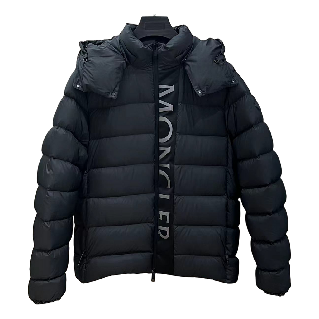 Moncler Vertical-Logo Placket Hooded Puffer Jacket – Black