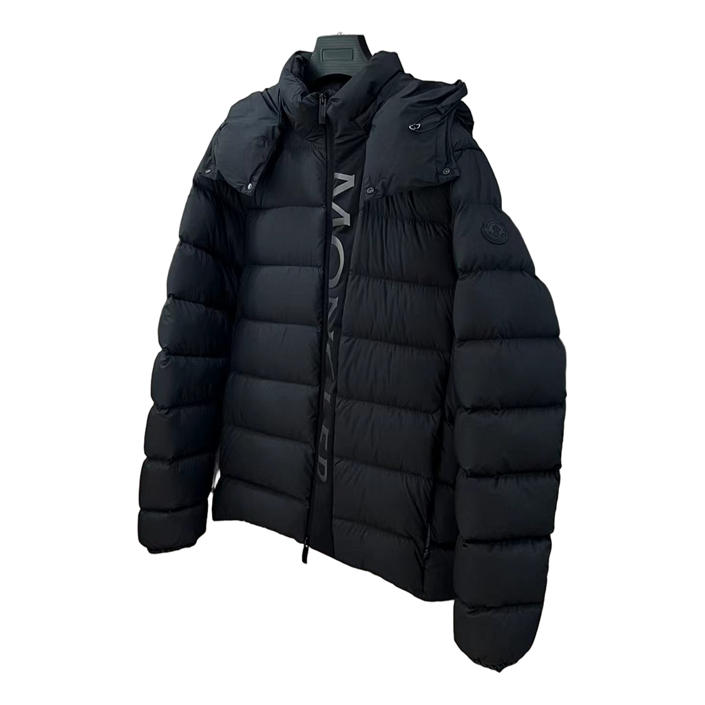 Moncler Vertical-Logo Placket Hooded Puffer Jacket – Black