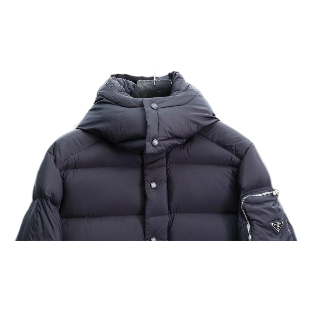 Prada Hooded Puffer Jacket with Sleeve Pouch